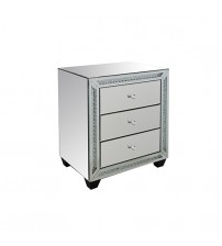 Aurora Bedside Table Silver Colour MDF Mirror Crystal Beads 3 Drawers Round Handles